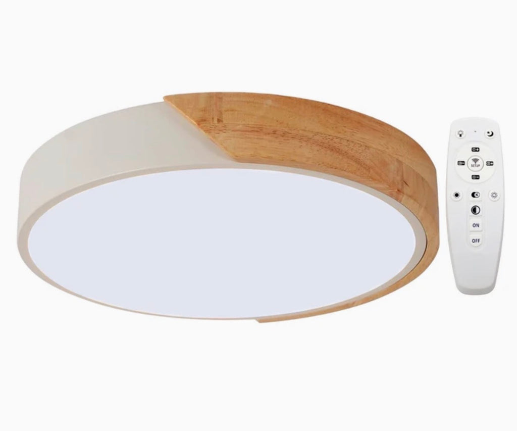 Lámpara de techo Plafón LED 18W 30cm con detalle en madera Luz Fría, Cálida y Neutra con control remoto