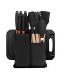 Set de cocina 19 piezas con juego de Menage de madera y silicona, Set de cuchillos, Tabla de picar, y soporte de almacenamiento
