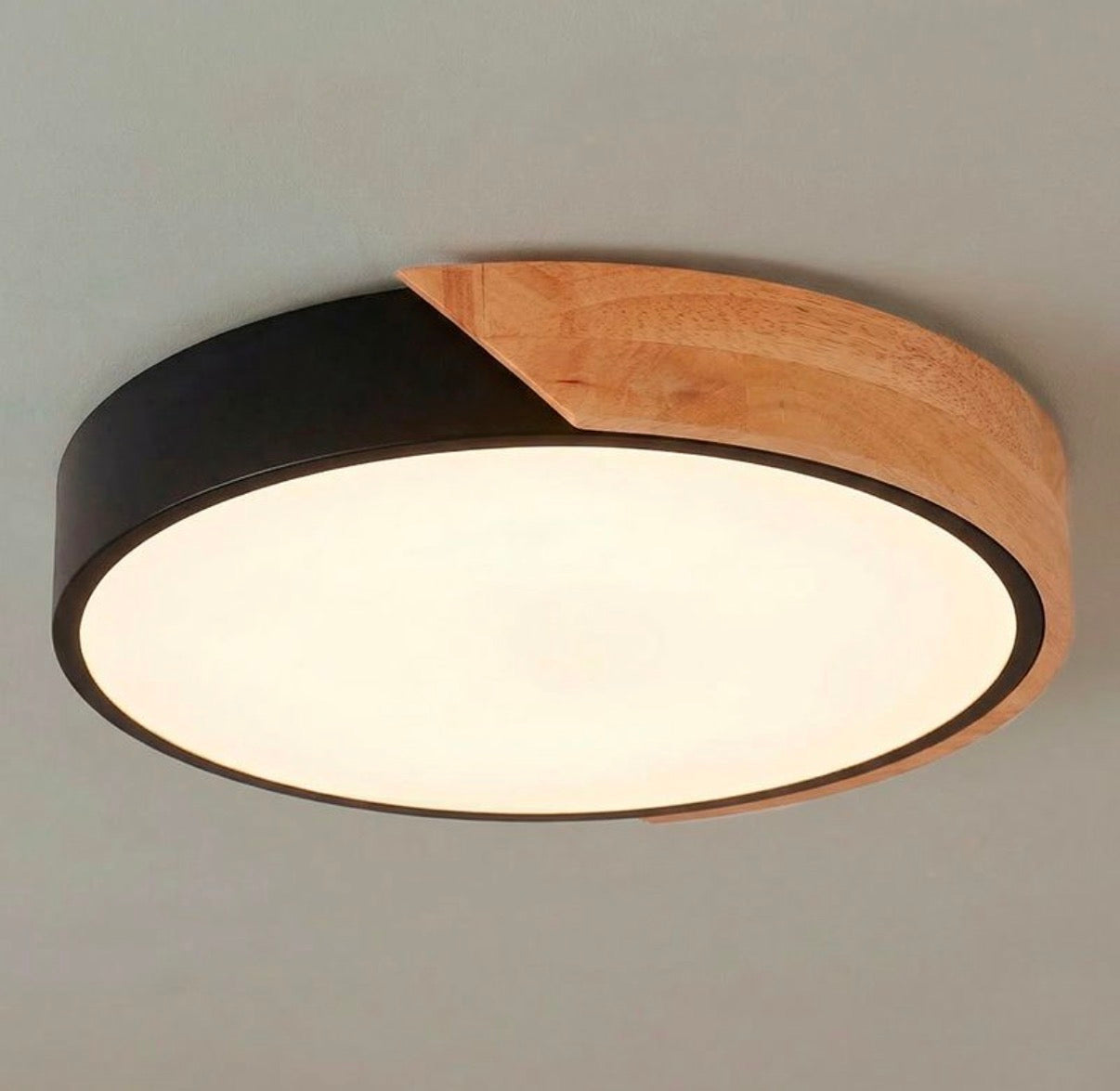 Lámpara de techo Plafón LED 18W 30cm con detalle en madera Luz Fría, Cálida y Neutra con control remoto