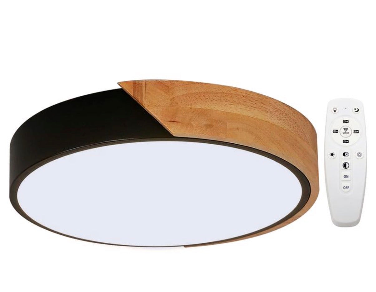 Lámpara de techo Plafón LED 18W 30cm con detalle en madera Luz Fría, Cálida y Neutra con control remoto
