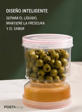 Tarro Escurridor para Pepinillos y Aceitunas con Filtro Separador + Tapa Hermética