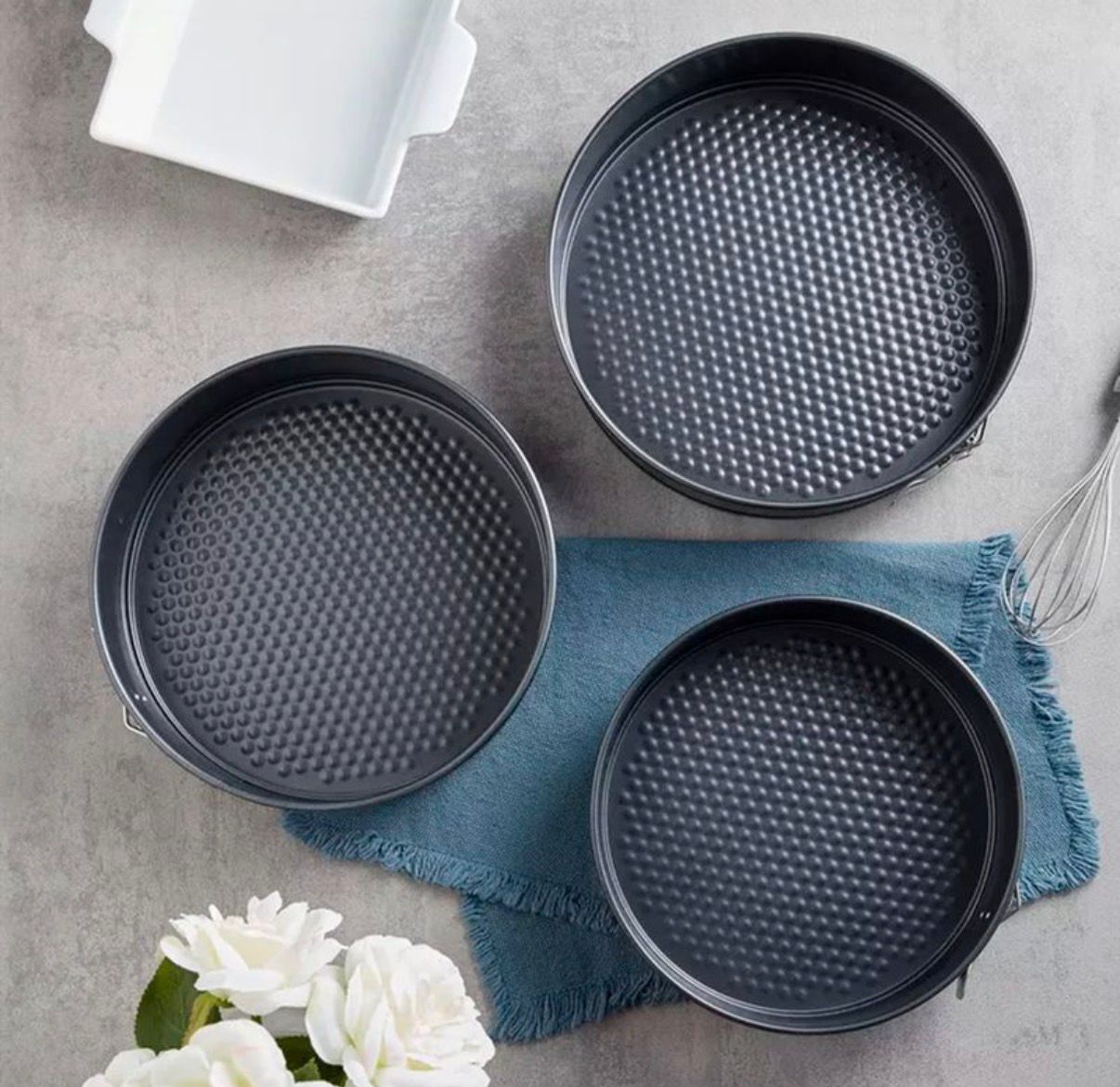 Set de 3 asaderas Redondas Desmontables, de Acero al Carbono y Revestimiento Antiadherente, de 28cm, 26 cm y 24 de diámetro