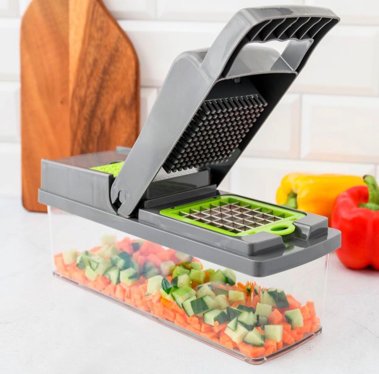 Cortador Rallador Rebanador Multifuncional de 16 Piezas ABS y Acero Inoxidable para Vegetales, Verduras, Frutas, Quesos