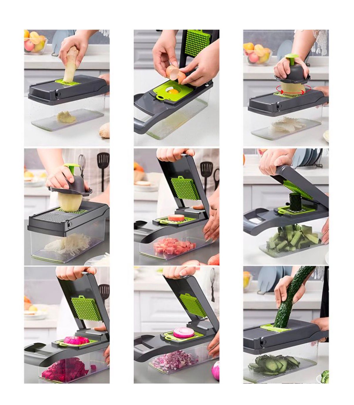 Cortador Rallador Rebanador Multifuncional de 16 Piezas ABS y Acero Inoxidable para Vegetales, Verduras, Frutas, Quesos