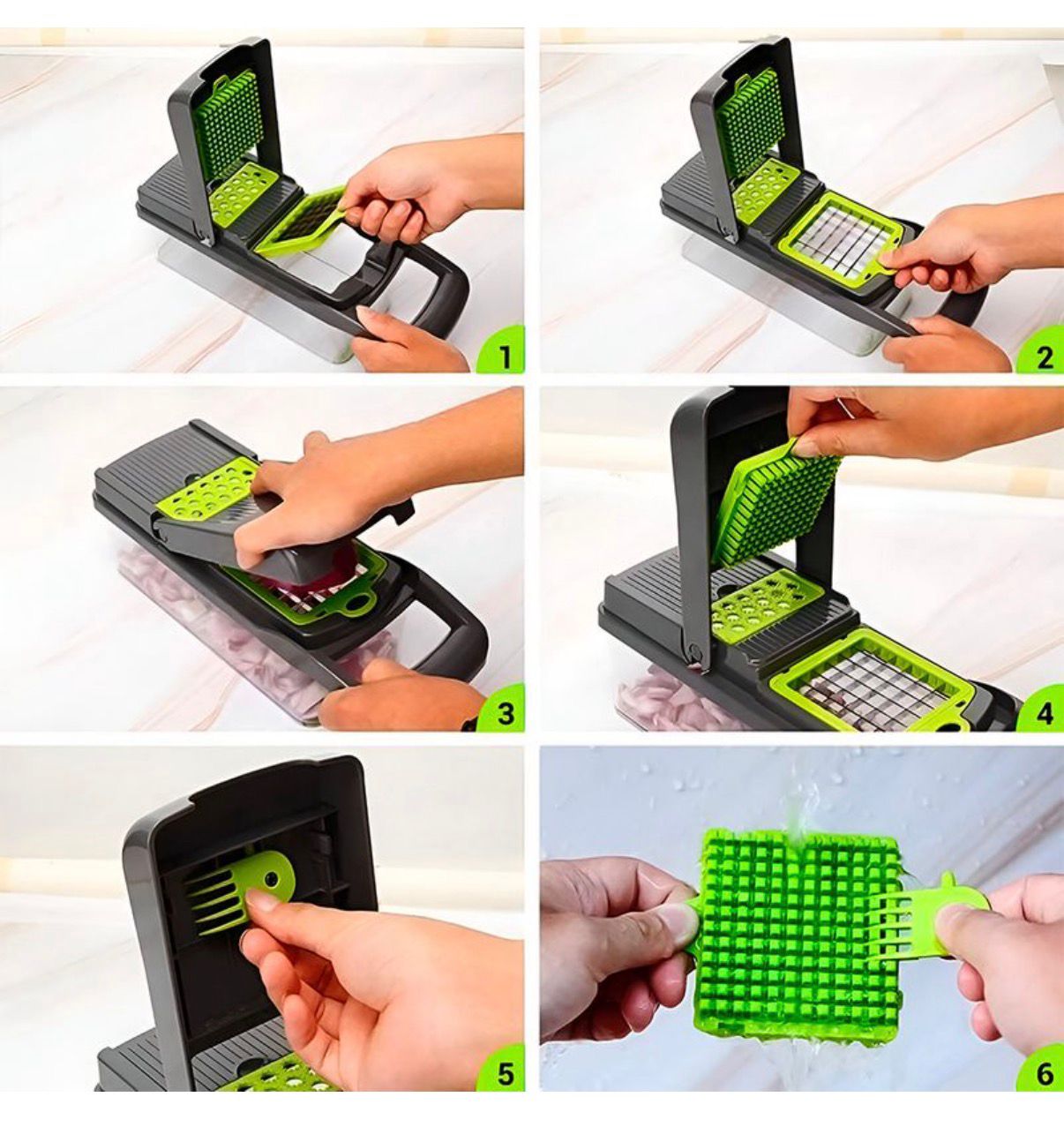 Cortador Rallador Rebanador Multifuncional de 16 Piezas ABS y Acero Inoxidable para Vegetales, Verduras, Frutas, Quesos