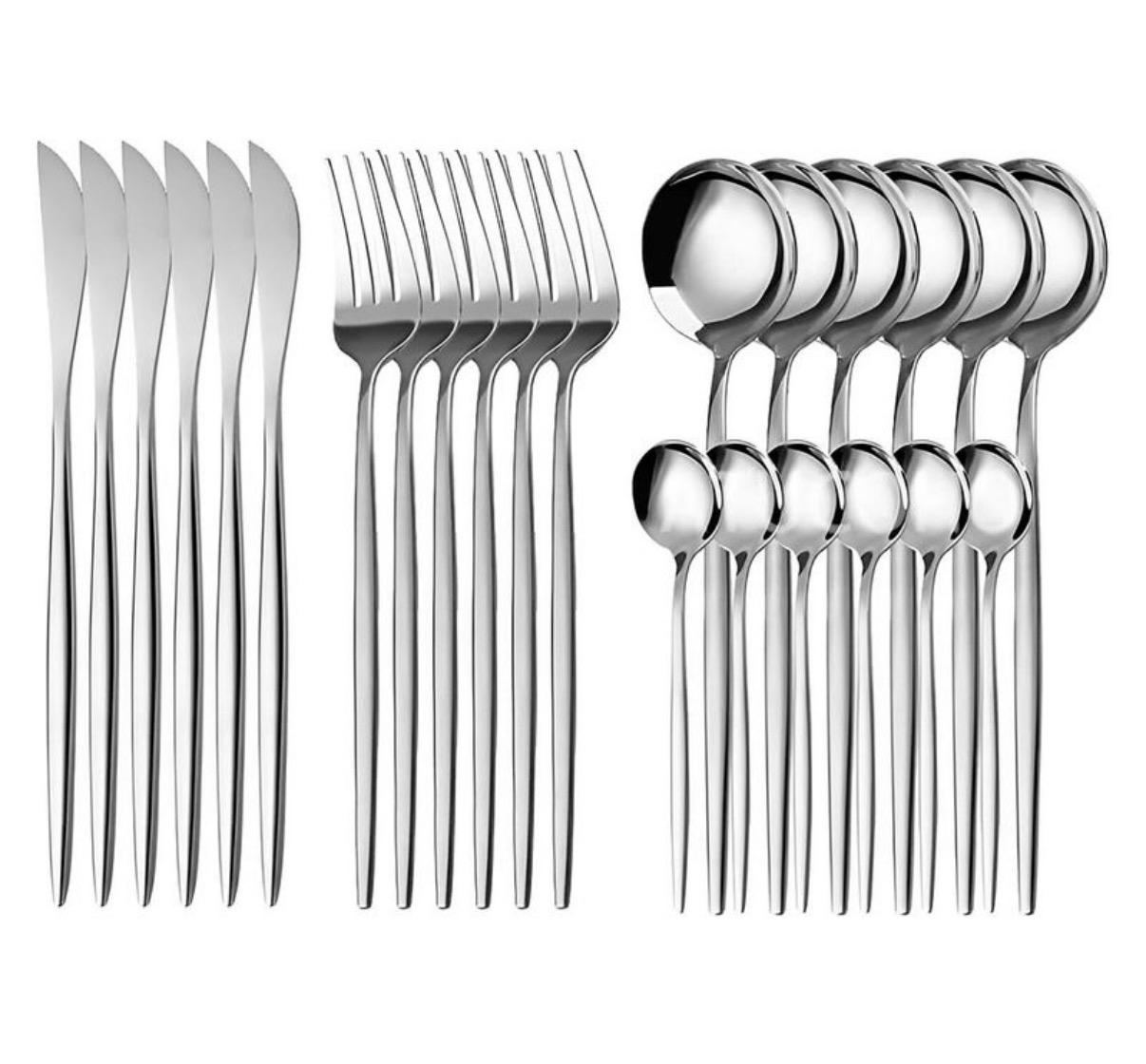 Juego de 24 Cubiertos de Acero Inoxidable con Acabado Pulido de espejo