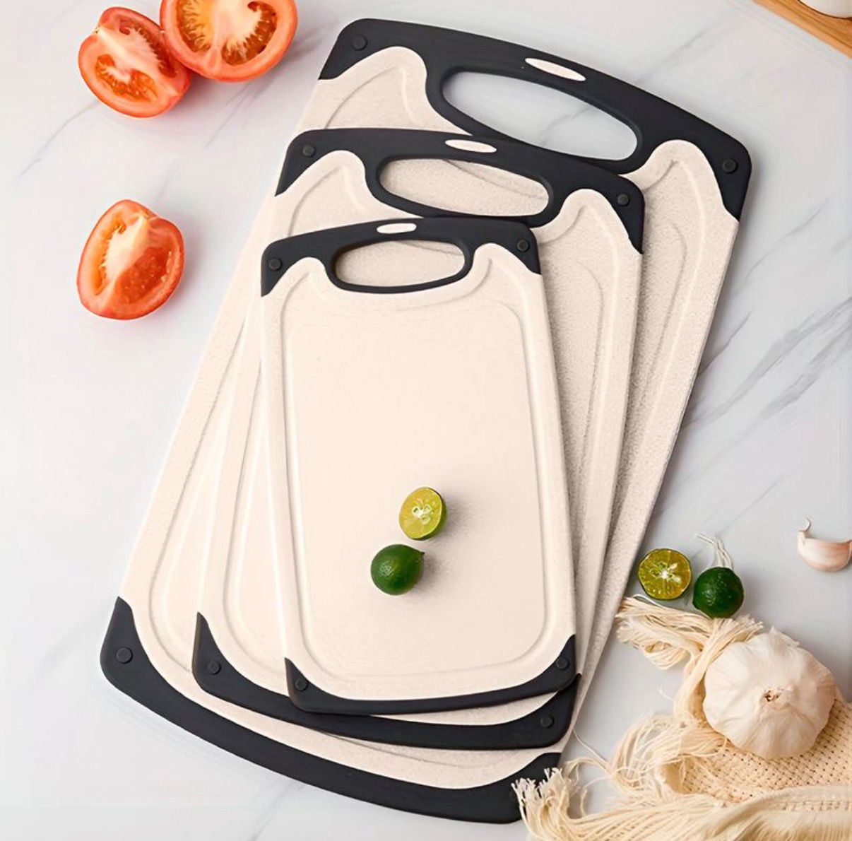 Set de 3 Tablas Plásticas de Picar, Antideslizantes con Doble Cara, Robustas y Resistentes