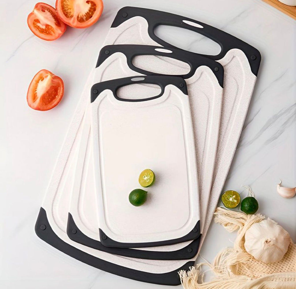 Set de 3 Tablas Plásticas de Picar, Antideslizantes con Doble Cara, Robustas y Resistentes