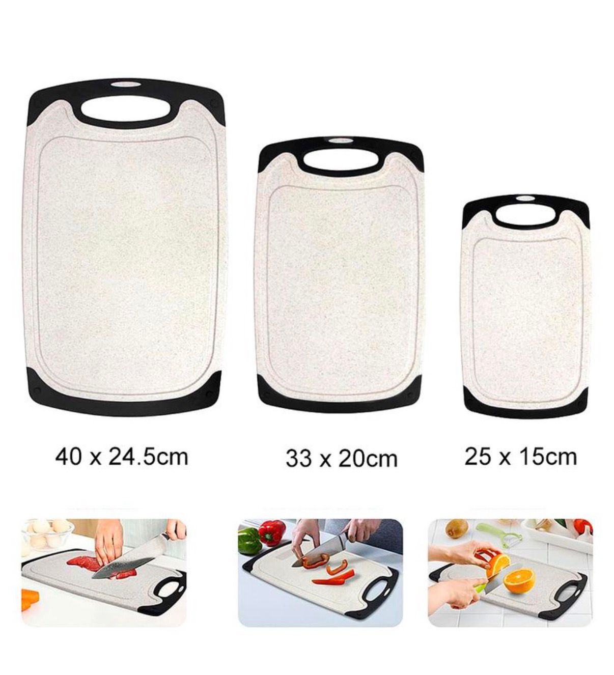Set de 3 Tablas Plásticas de Picar, Antideslizantes con Doble Cara, Robustas y Resistentes